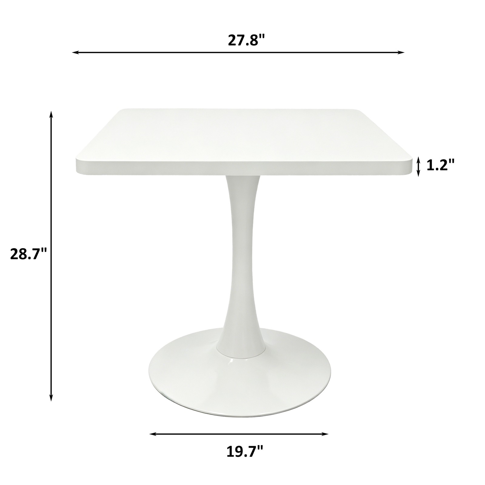 Square Dining Table 27.6″ White MDF Metal Pedestal Mid Century Modern