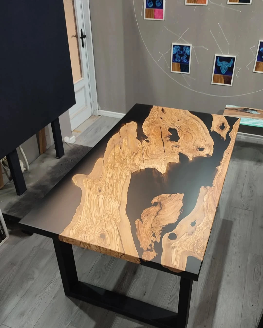 Black Resin Epoxy Dining Table Top – Live Edge Wood Office Desk – Custom Made