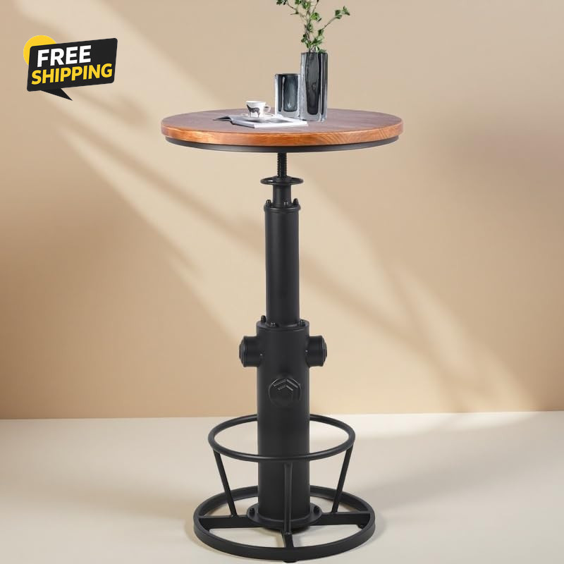 Vintage Bistro Table Height Adjustable 38.6-44.4Inch Industrial Bar Table