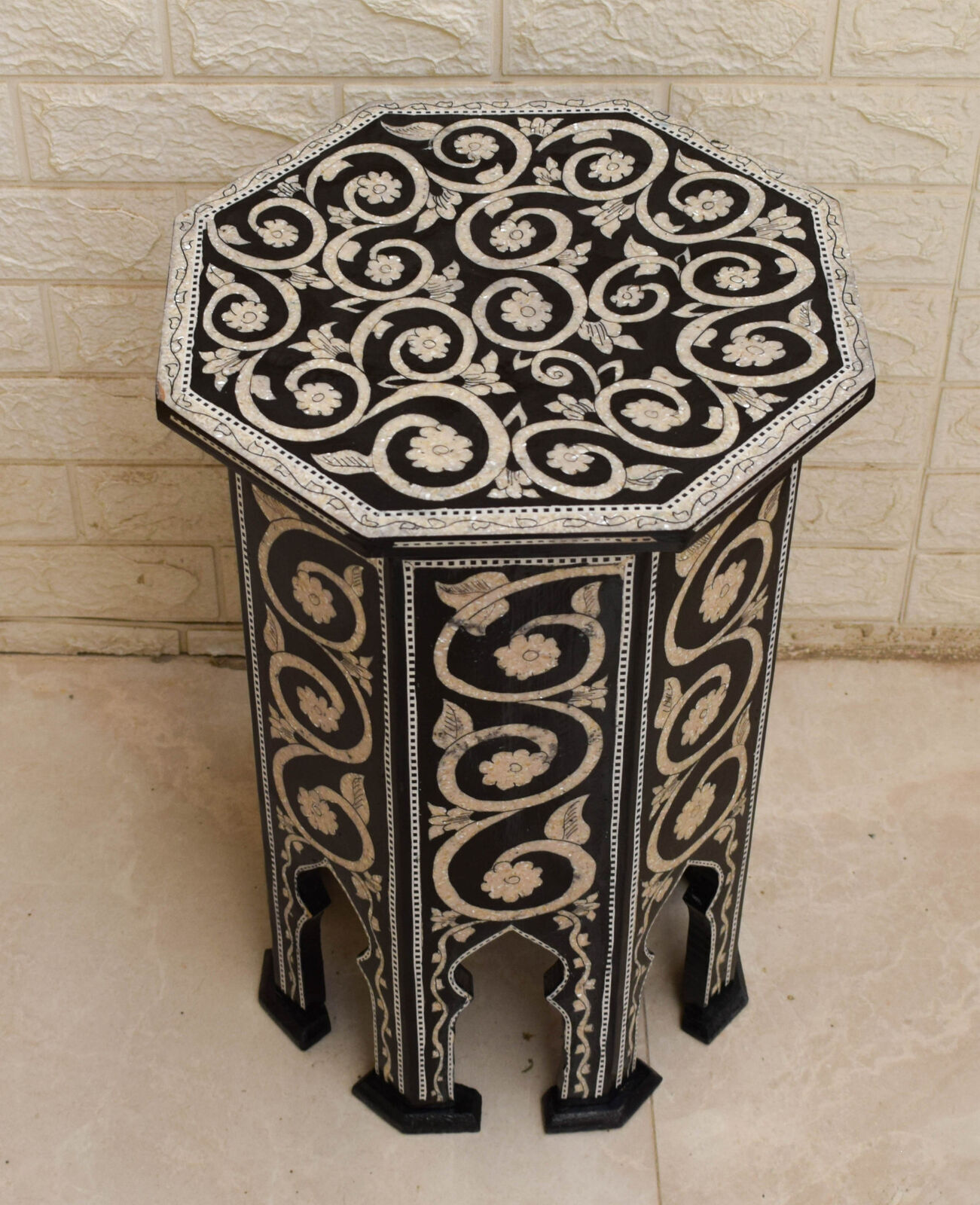 Wood Side Table, Coffee End Table, Morocco Mother of Pearl Persian Design Table