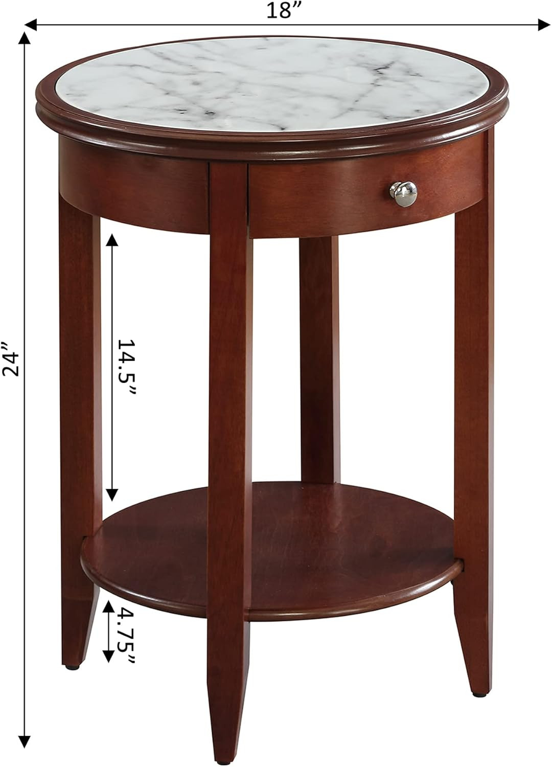 American Heritage Baldwin End Table with Drawer, Mahogany & Faux Marble