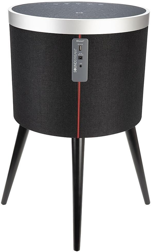 Black Glass End Table with Bluetooth Speaker, USB Outlets, Wireless Charging
