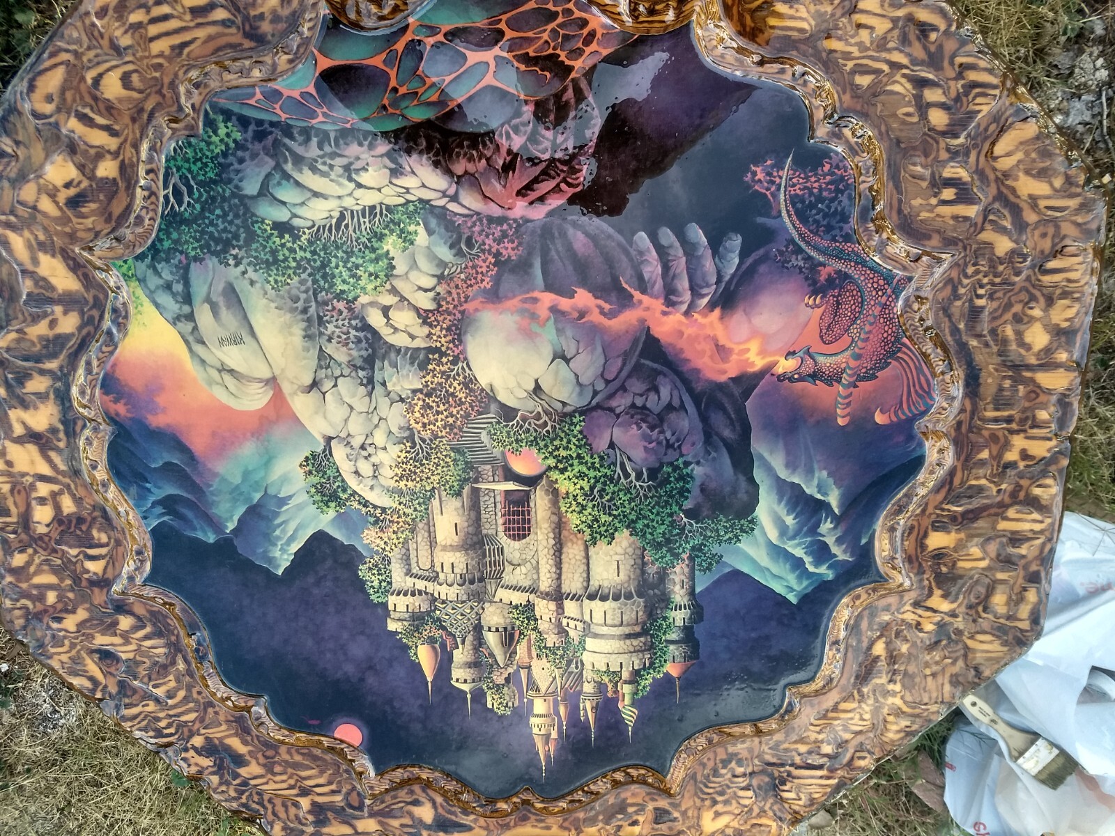 Amazing wood table painting and epoxy resin poured very nice