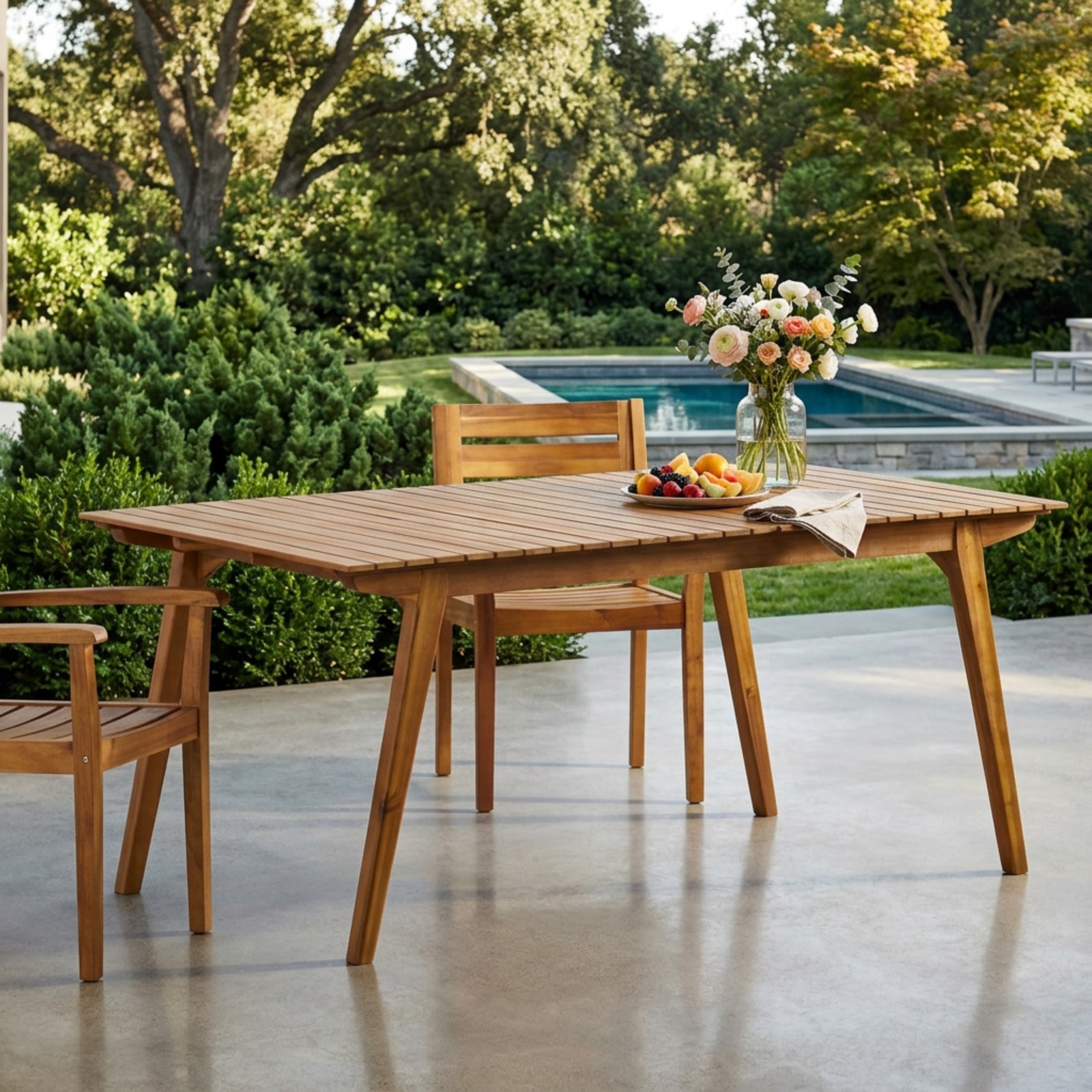 Acacia Wood Outdoor Dining Table 68.5″W x 37.5″D x 30″H