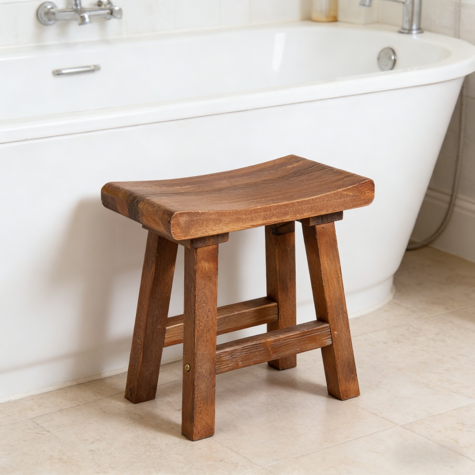 Rustic Old Pine Wooden Stool Bench Side Table Farmhouse Bedside Table 18.5″ H