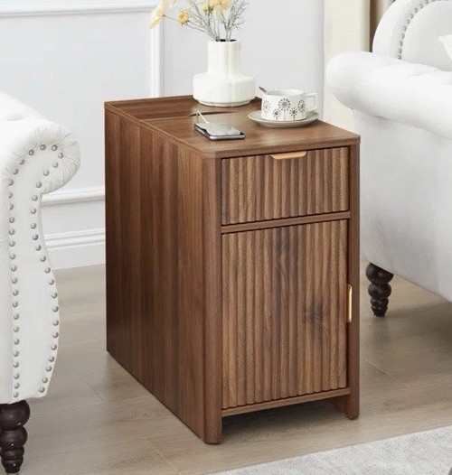2 Brand new Walnut Wood End Tables With Storage & Charging Station