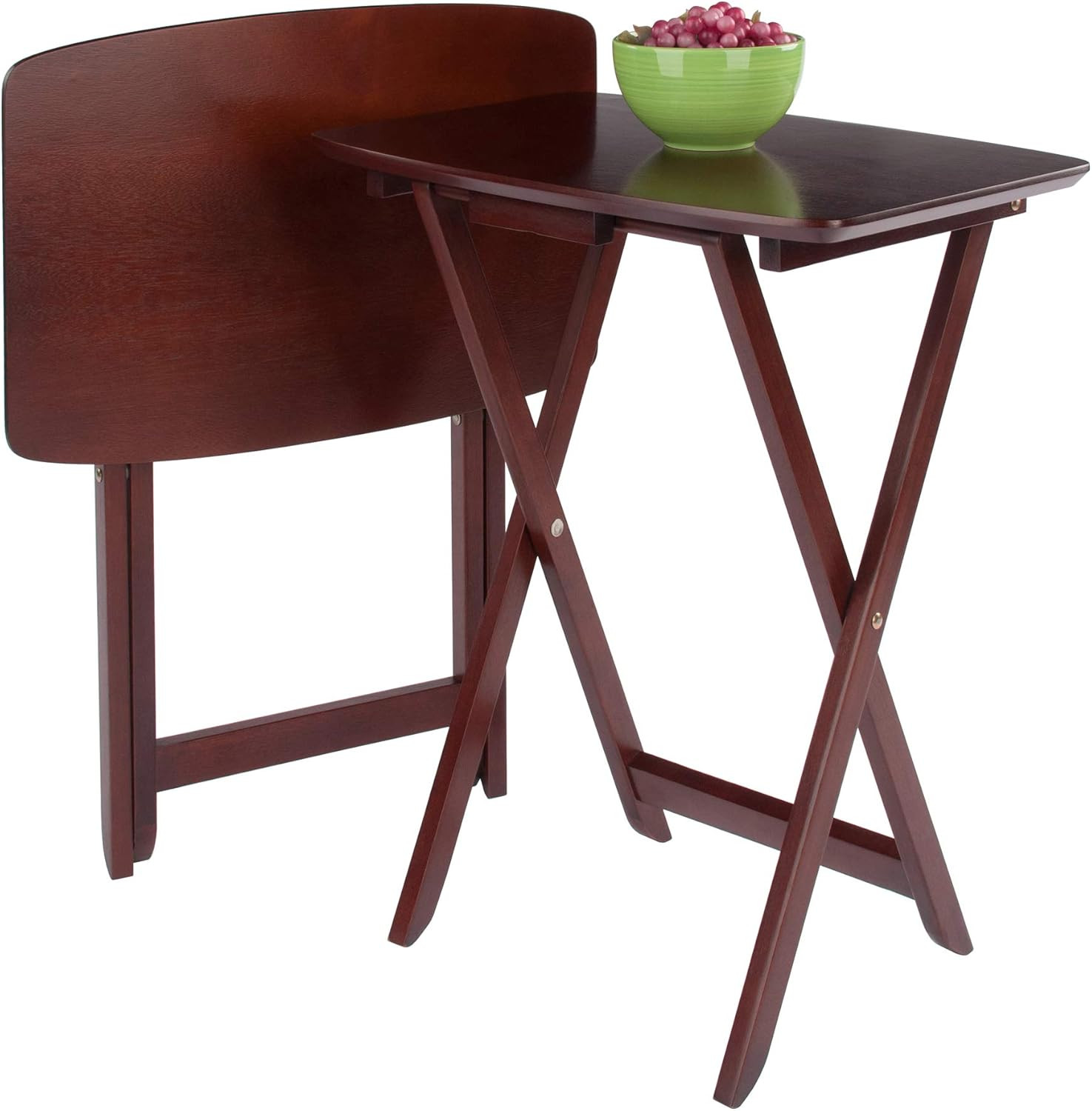 Darlene Set of 2 Foldable Snack Tables, 26″ in Walnut, Easy to Store Portable Fo