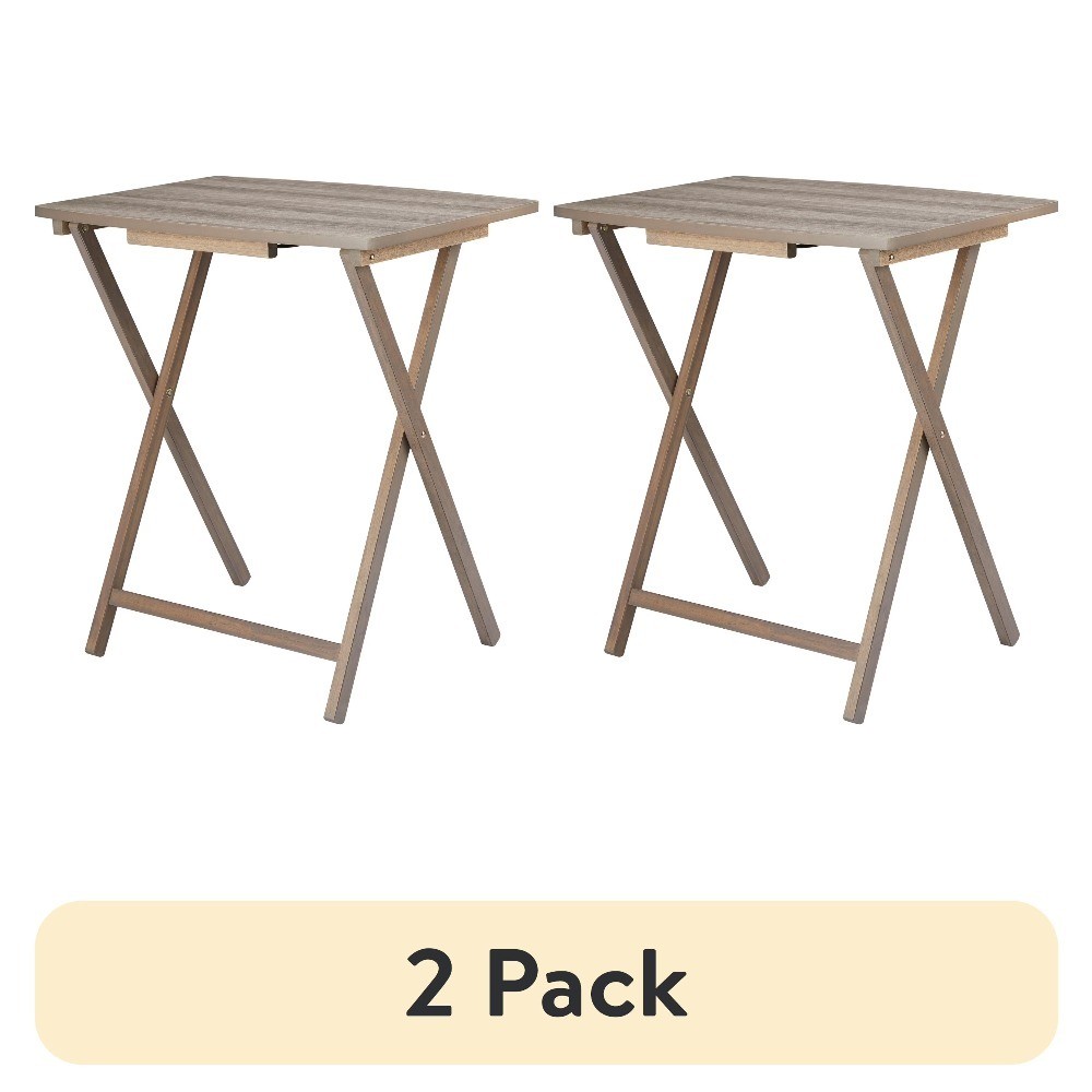 XL Oversized Folding TV Tray Table Set of 2 Rustic Gray Rubberwood