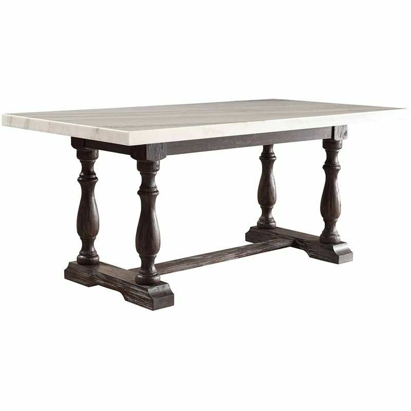 ACME Gerardo 72″ Marble Top Dining Table in White and Espresso