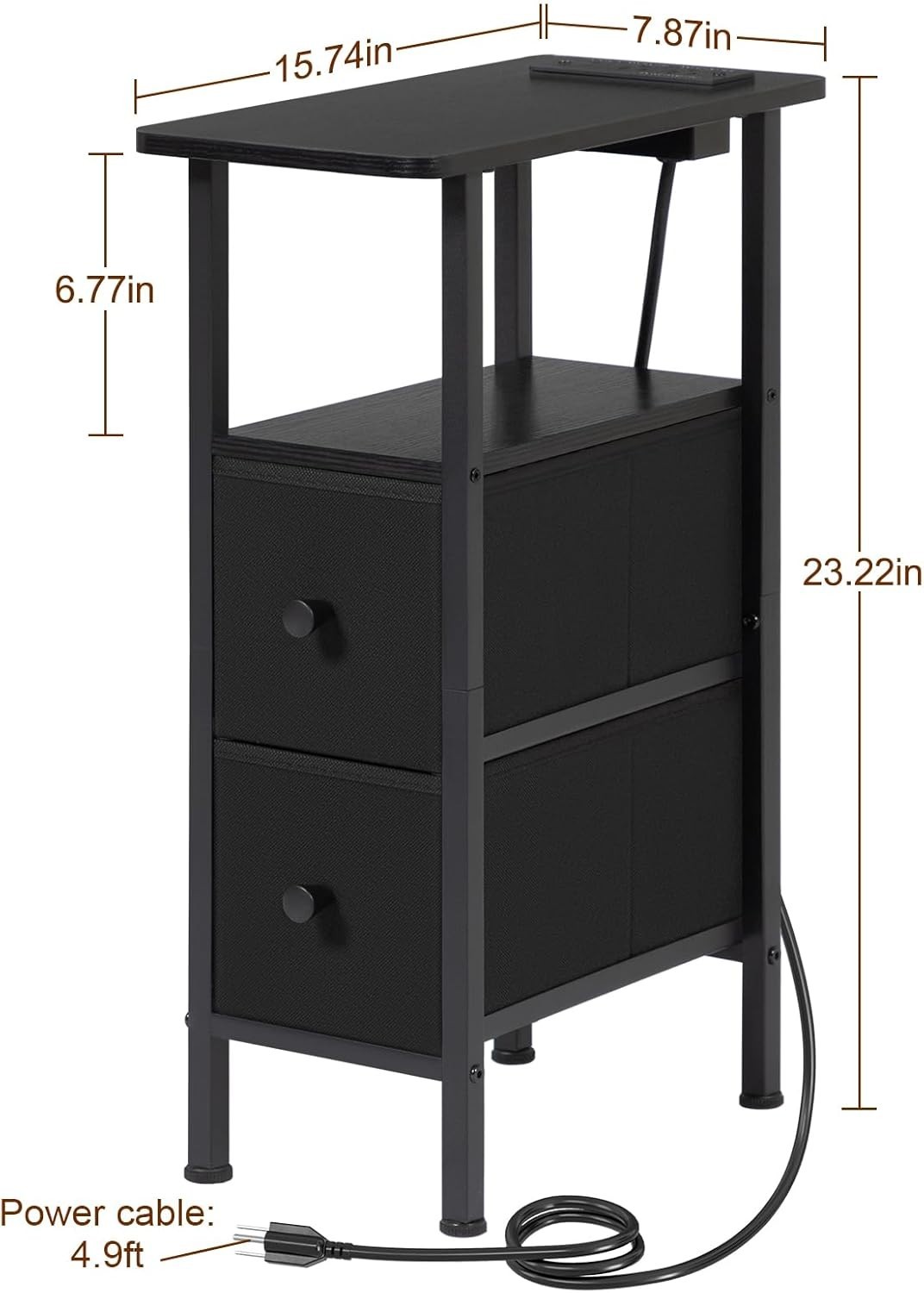 Narrow End Table with Charging Station