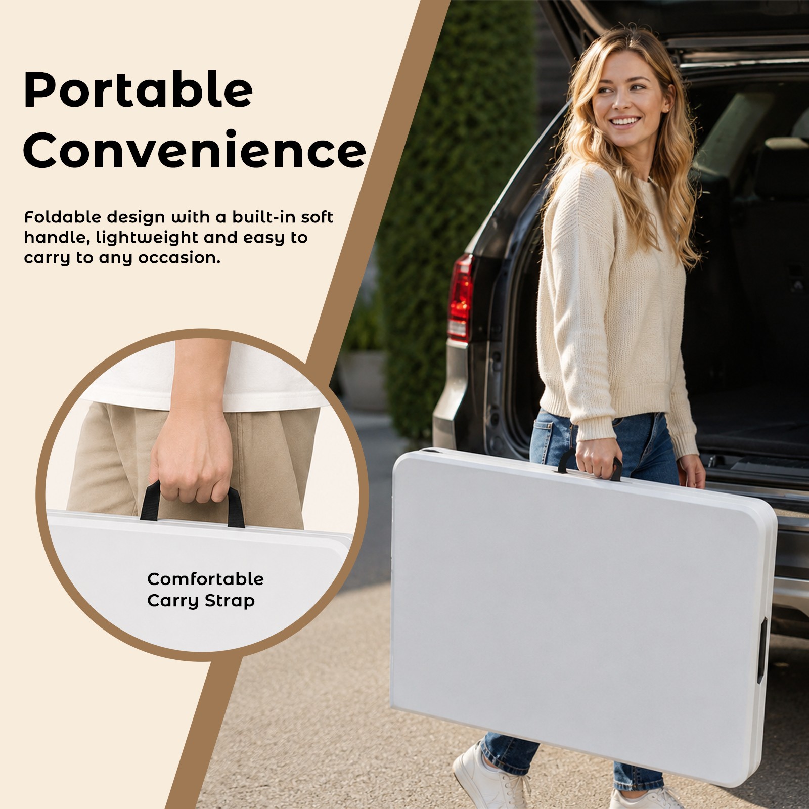 6Ft Plastic Folding Table Heavy Duty Fold-in-Half with Handle for Camping,Party