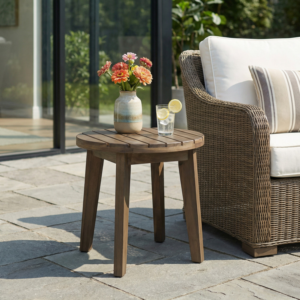 Outdoor Side Table 16″ Acacia Wood Teak Finish Patio