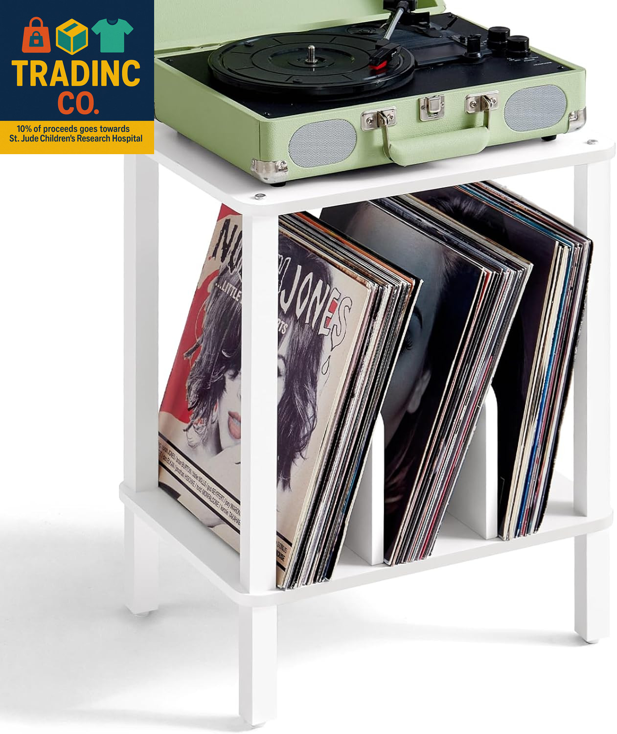 2-Tier Record Player Stand with Vinyl Record Storage up to 100 Albums, Bedroom R