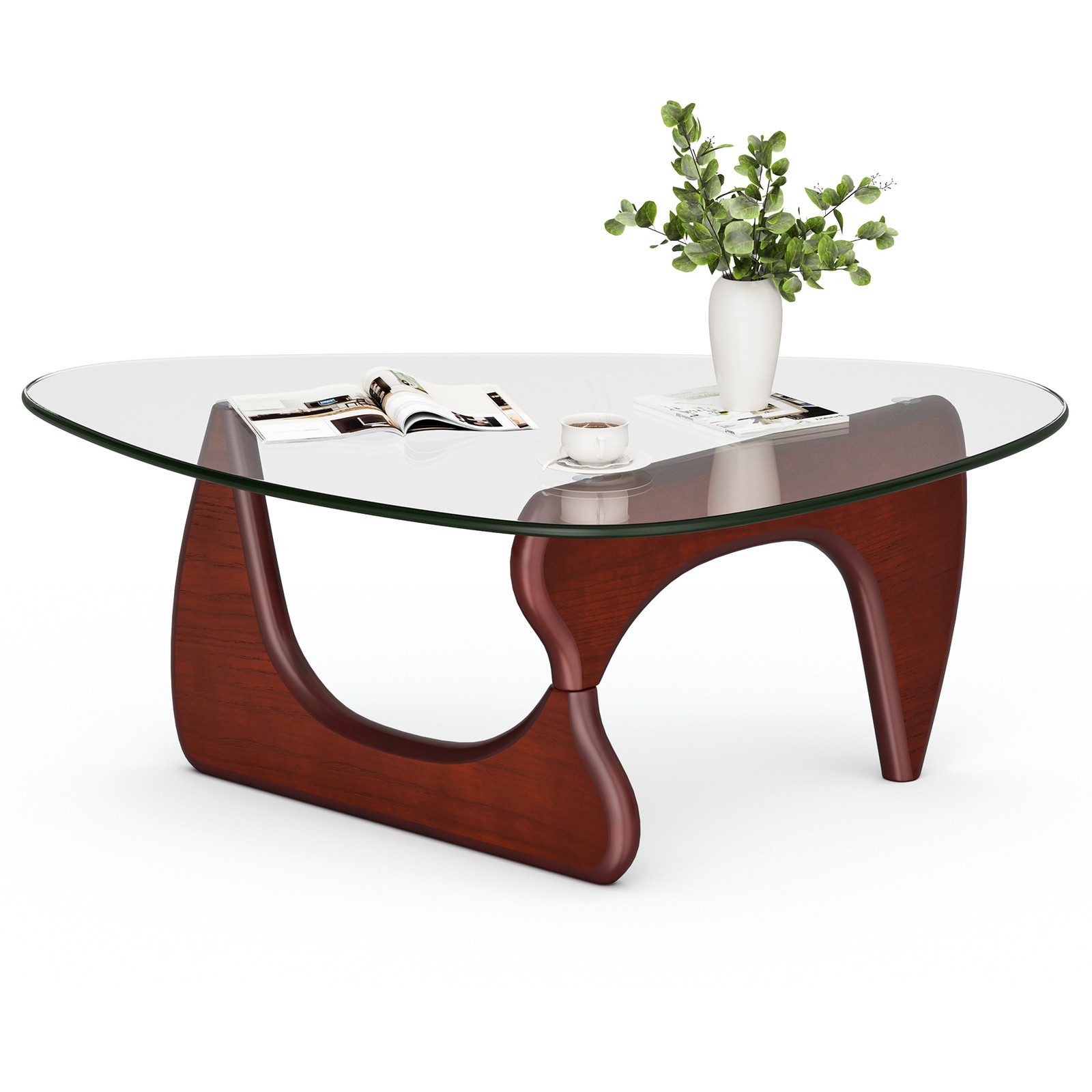 Classic Coffee Table Triangle Glass Top Premium Solid Hardwood Base Living Room