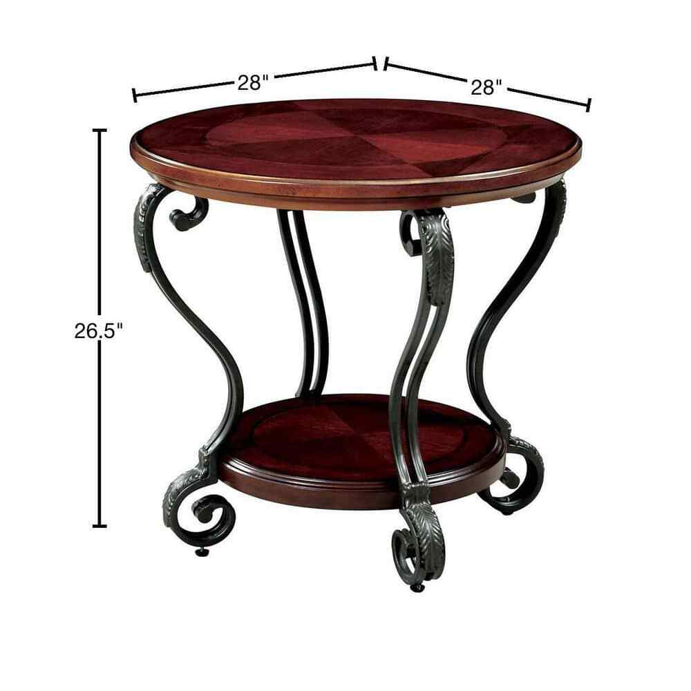 Traditional End Table w/Storage, Wood Side Table w/Metal Ornate Scroll Legs