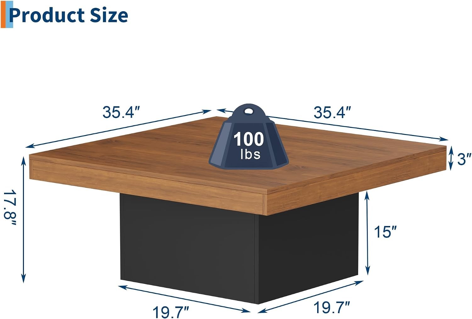 35″ Square LED Coffee Table Modern, 16-Color Lights Plug-in for Living Room Home