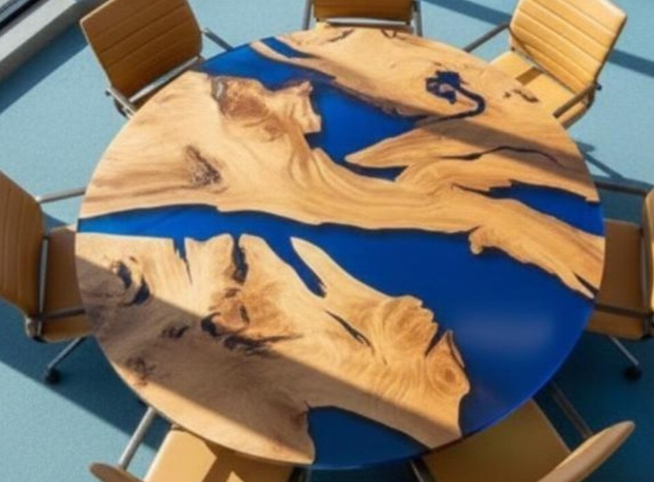 18″ Handmade Live Edge Round Dining Table Blue Ocean Epoxy Resin Room Decor