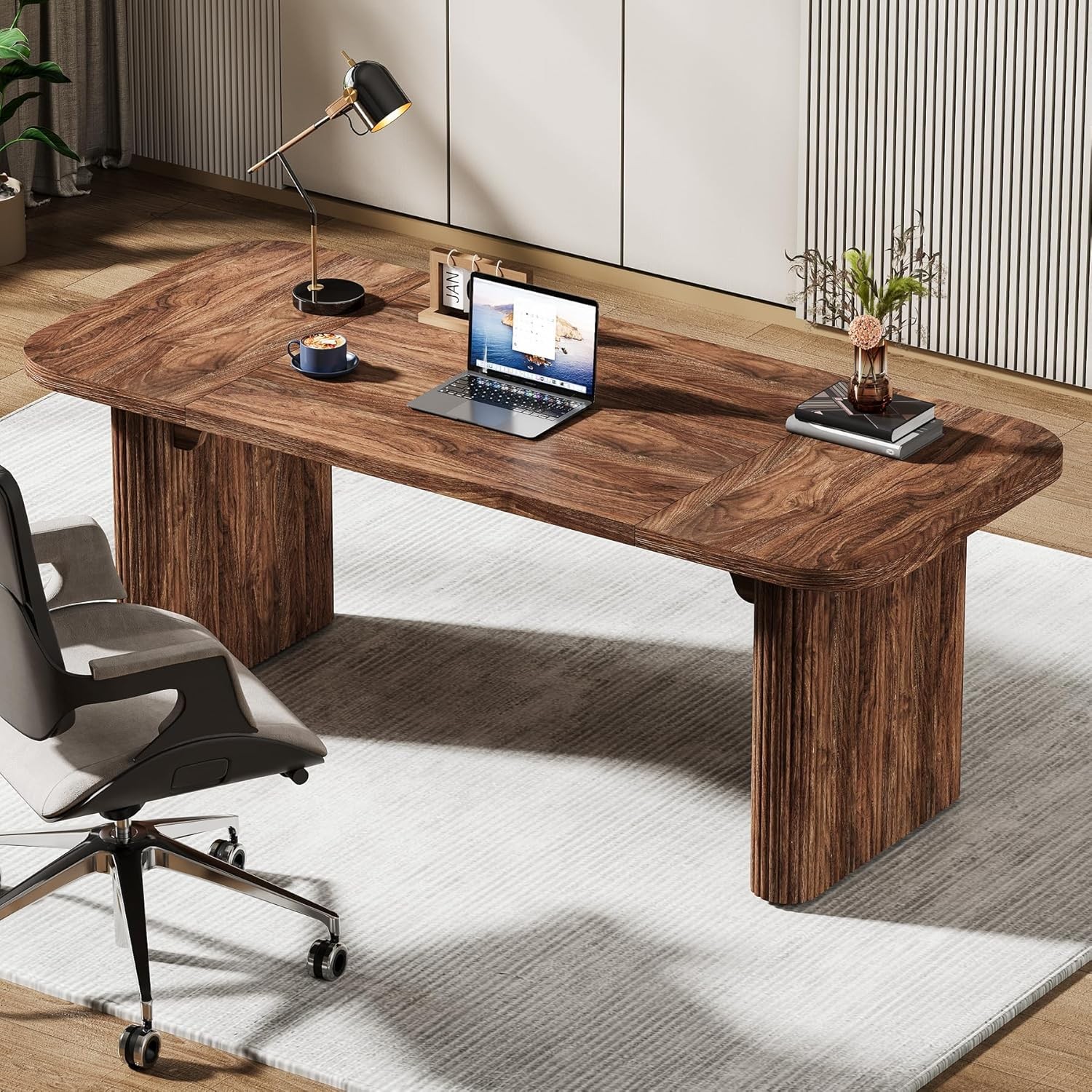 62-Inch Rectangular Executive Computer Desk Large Modern Wooden Writing Table