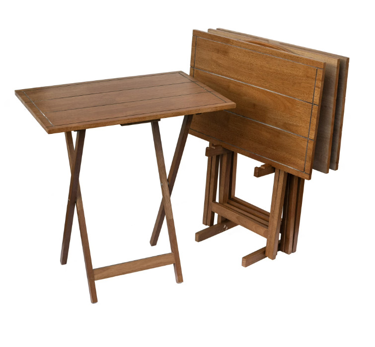 Farmhouse XL Oversized Folding TV Tray Table Set of 4 Walnut Finish