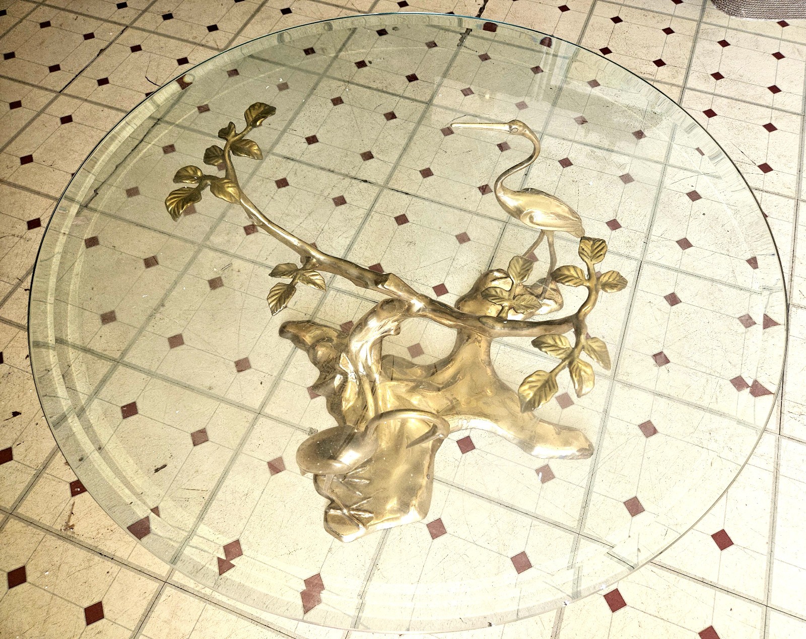Hollywood Regency Willy Daro Cranes + Bonsai Tree Brass Coffee Table Base 1970s