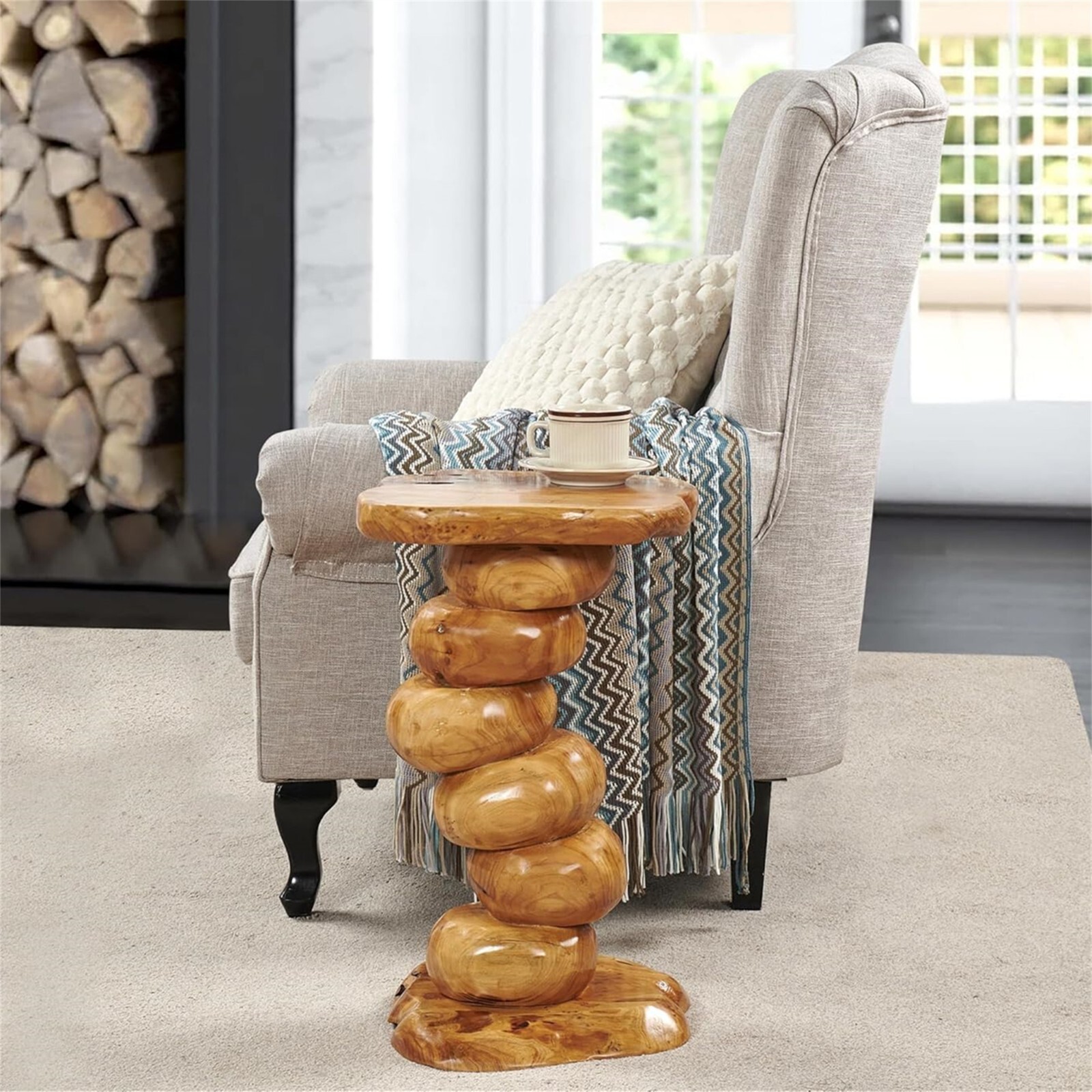 GREENAGE Cedar Roots Multibeads Stand Stool Tree Stump Side Table 23.6″ H Rustic