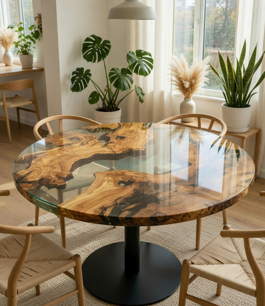 Custom Solid Wood & Clear Epoxy Resin River Style End Table Handmade Furniture