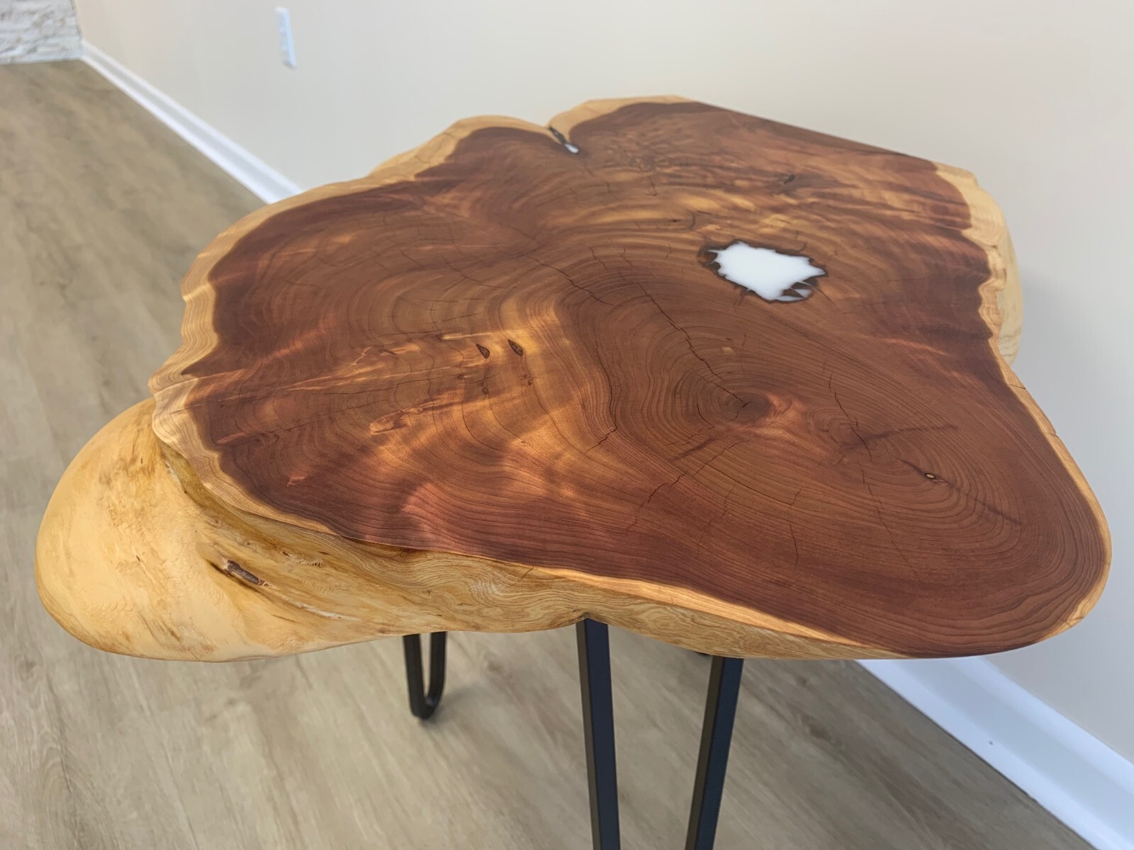 Greenage Natural Cedar Root Live Edge Coffee Table with Hairpin Legs Heavy Thick