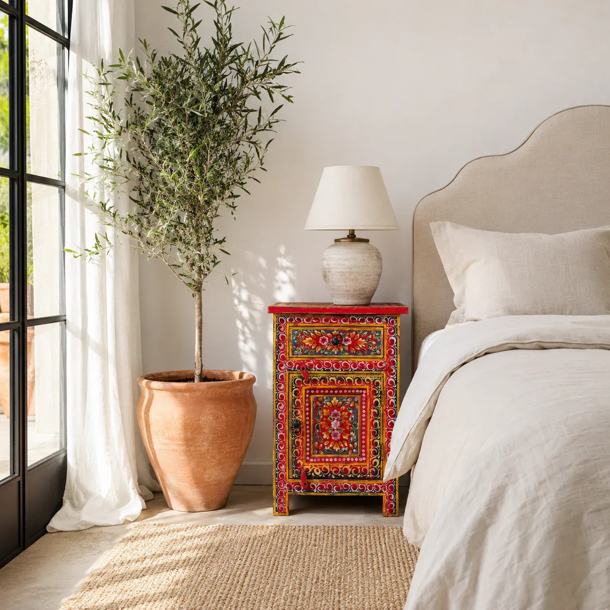 Artisan Handmade Bedside Table Solid Wood Hand Carved 17.7 × 13.8 × 27.6 inches