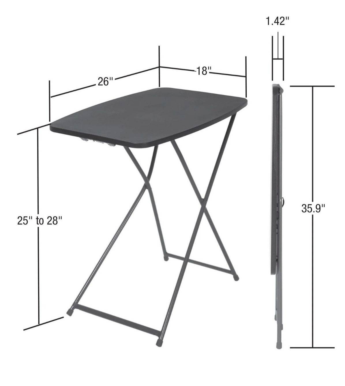 Mainstays Adjustable Height Personal Folding Table Black 18 x 26 Inch 2 Pack