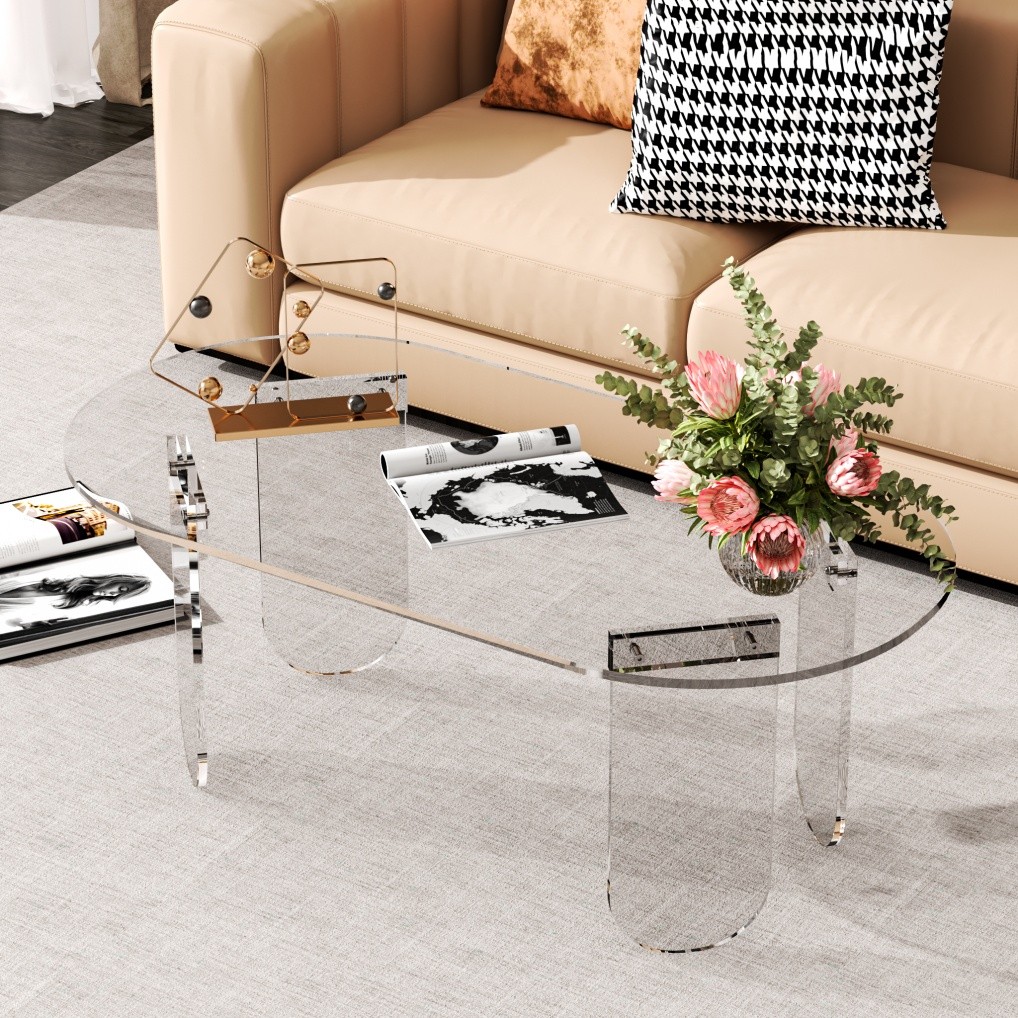 Acrylic Coffee Table Clear Coffee Table with Anti-scratch PVC Cover Sofa Table