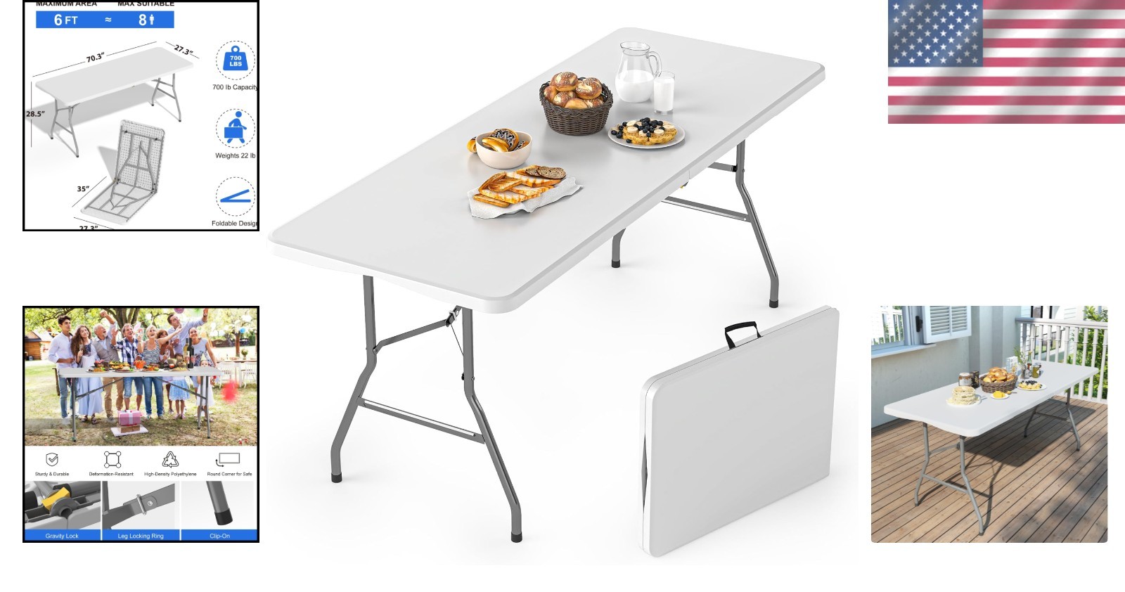 Elegant 6FT Foldable Table for Indoor & Outdoor Events – Sturdy & Lightweight