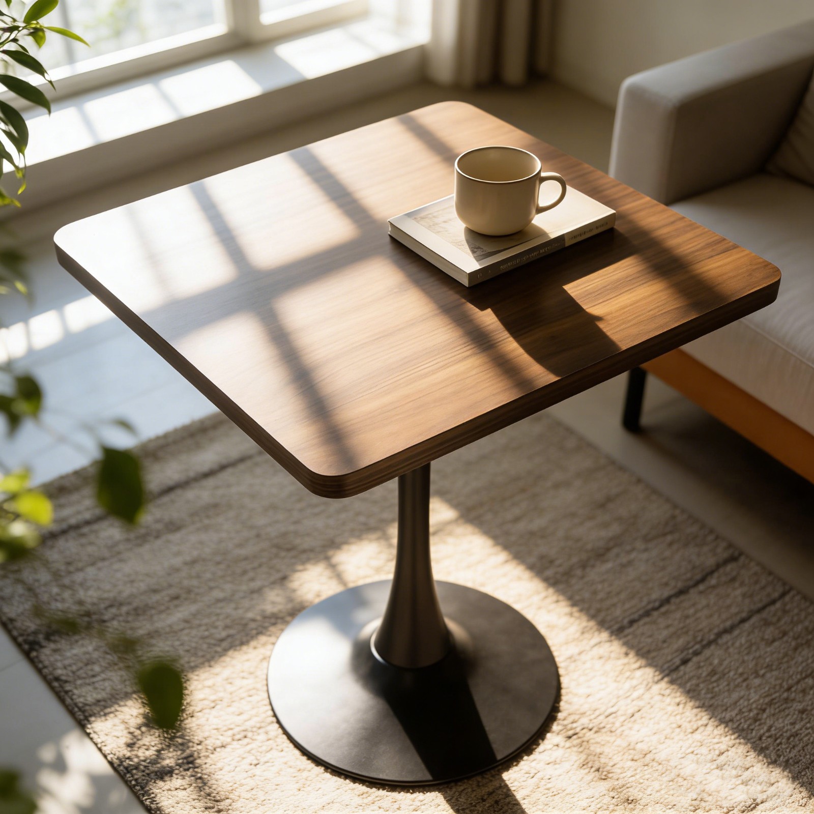 Walnut Tulip Table 27.6″ Mid Century Pedestal for Kitchen Cafe
