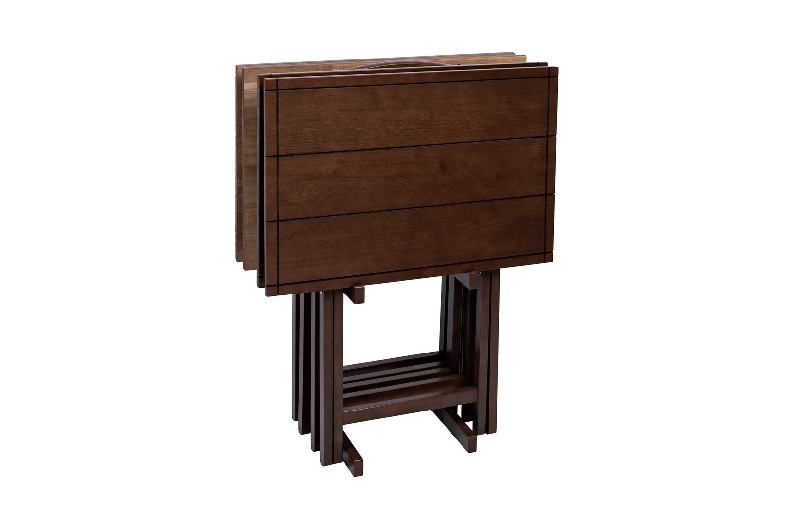 Mainstays XL Folding TV Tray Table Set Storage Rack Farmhouse Walnut, 4 Pack