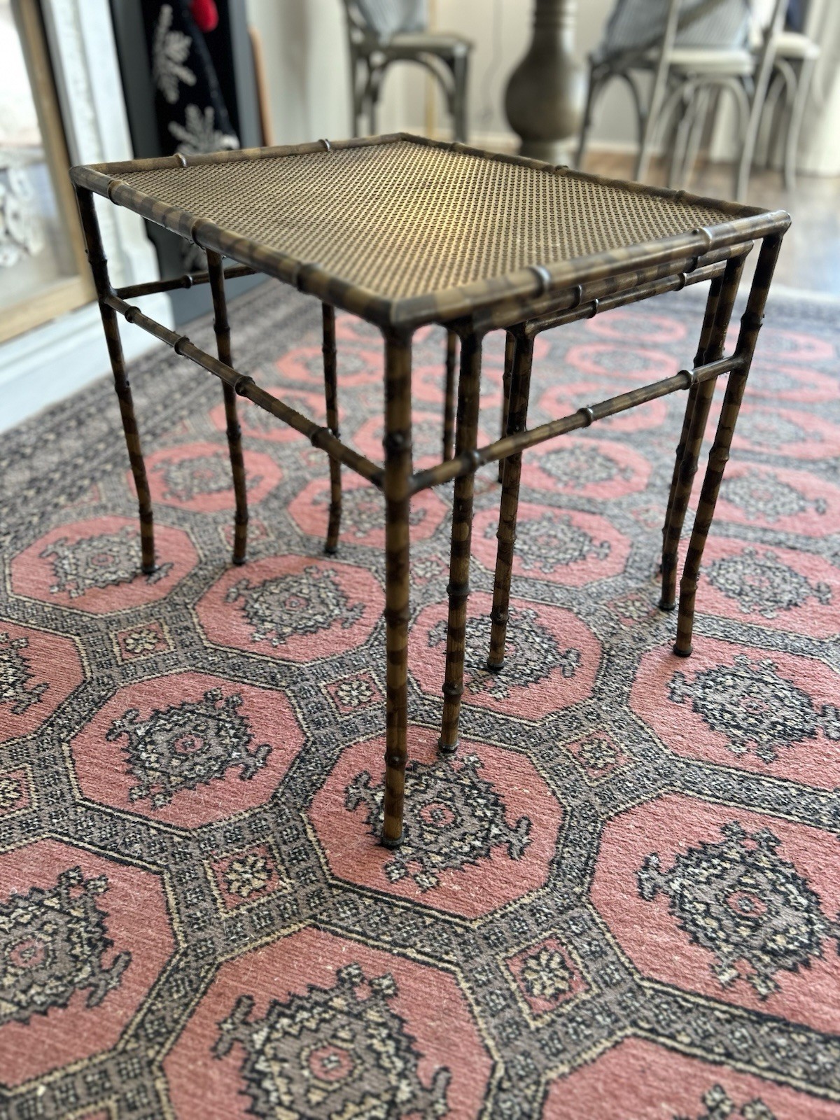 Bamboo butler’s tray table with metal cane top