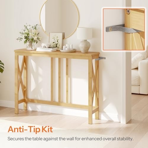 Narrow Console Table 39.4 Inch Bamboo Sofa Table Entryway Behind Couch Hallway