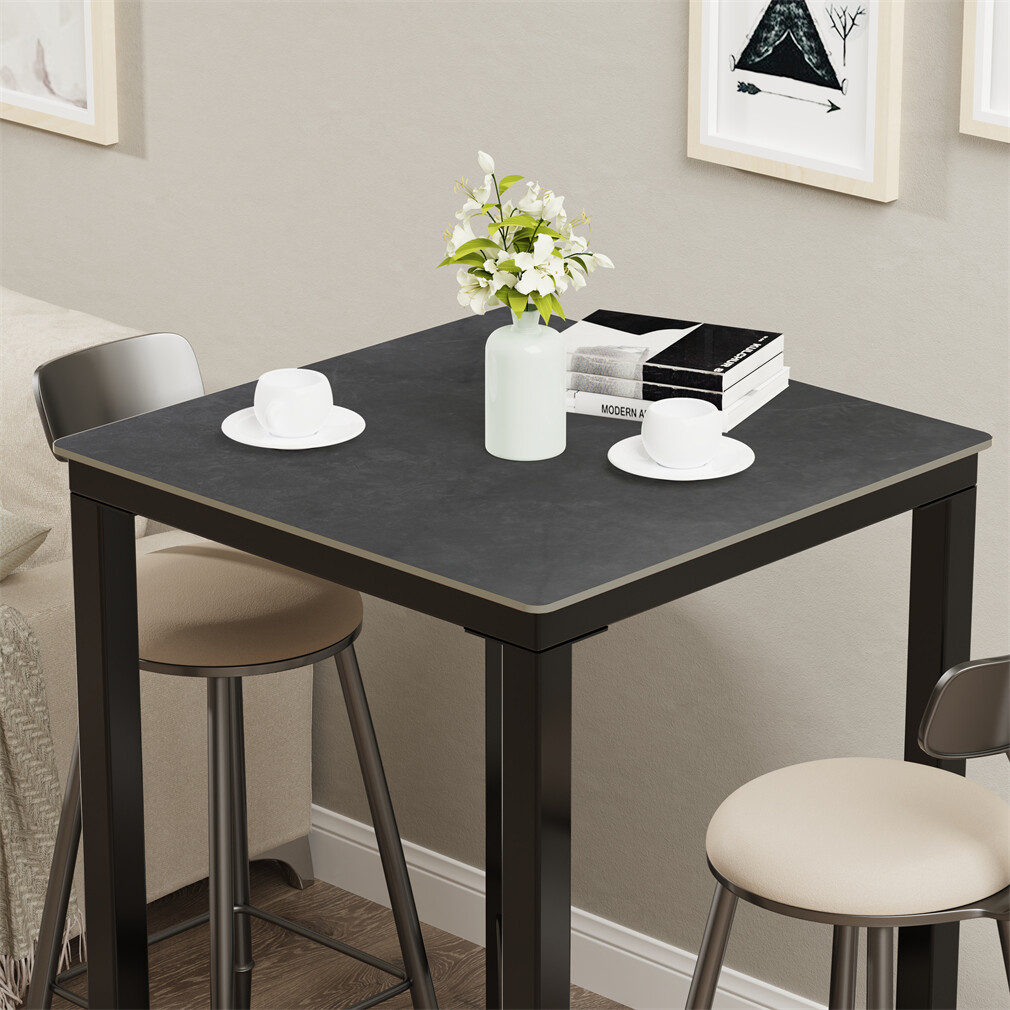 Tall Bar Table Square Cocktail Dining Table Sintered Stone Top for Balcony Home