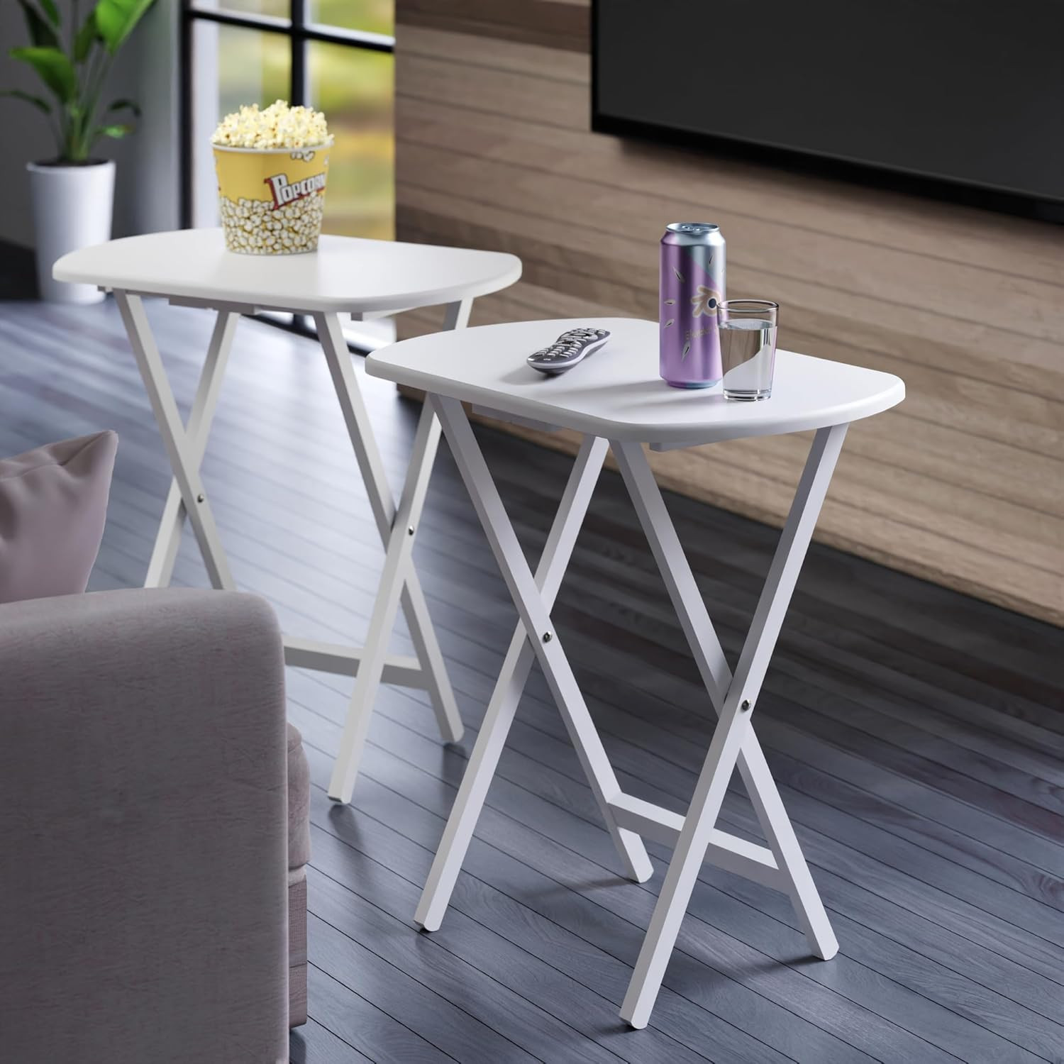 Corbett Set of 2 Oversized Foldable Snack Tables, Easy to Store Portable Fold up