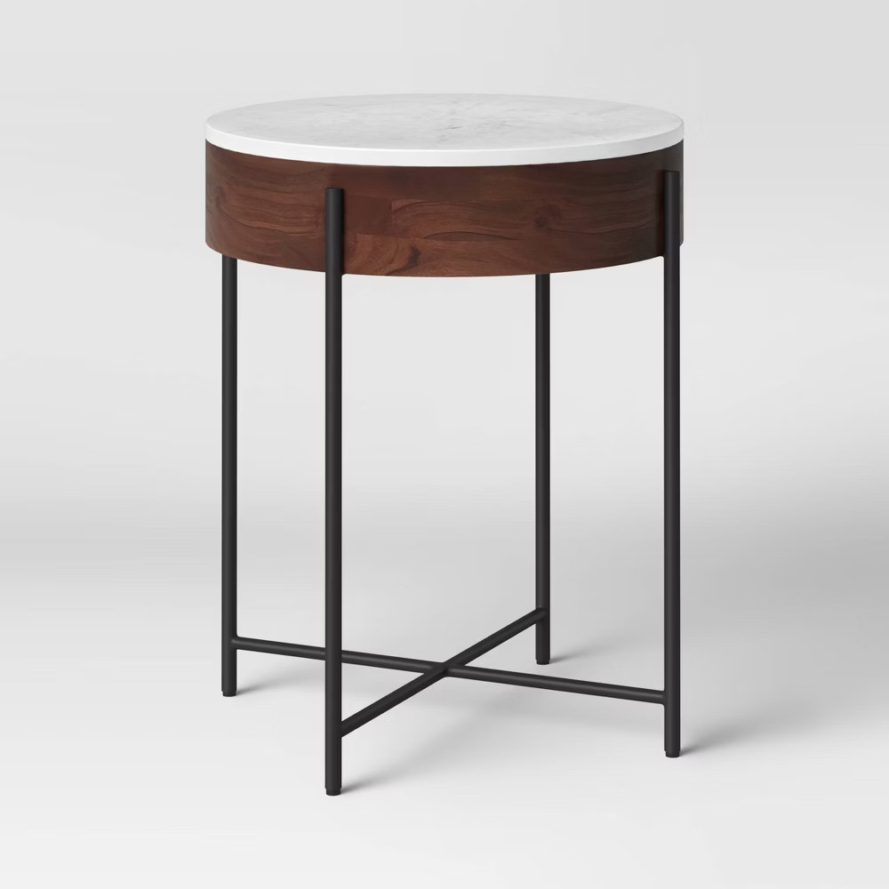Birkdale Round Marble/Wood End Table White – Threshold