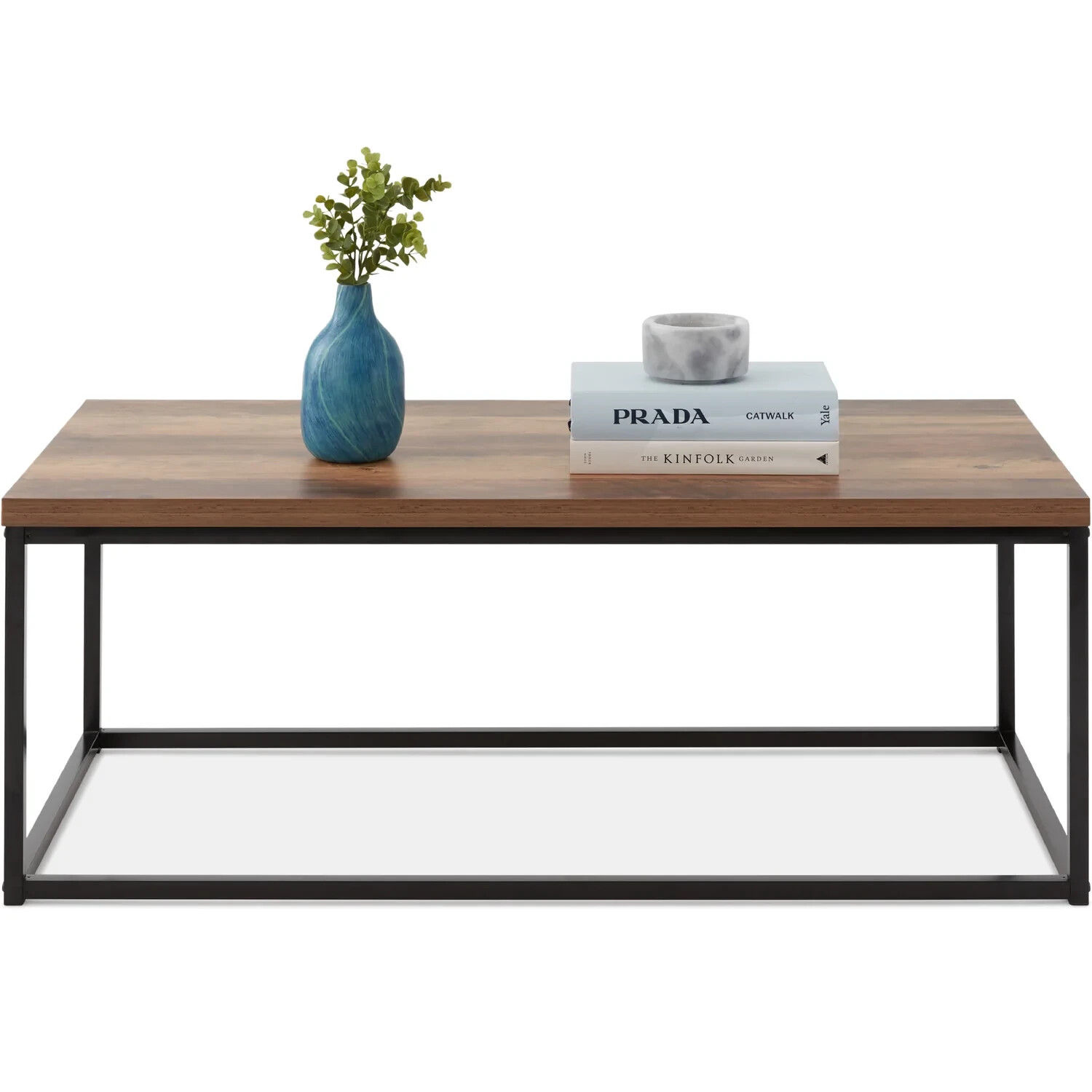 44in Modern Industrial Style Rectangular Wood Grain Top Coffee Table
