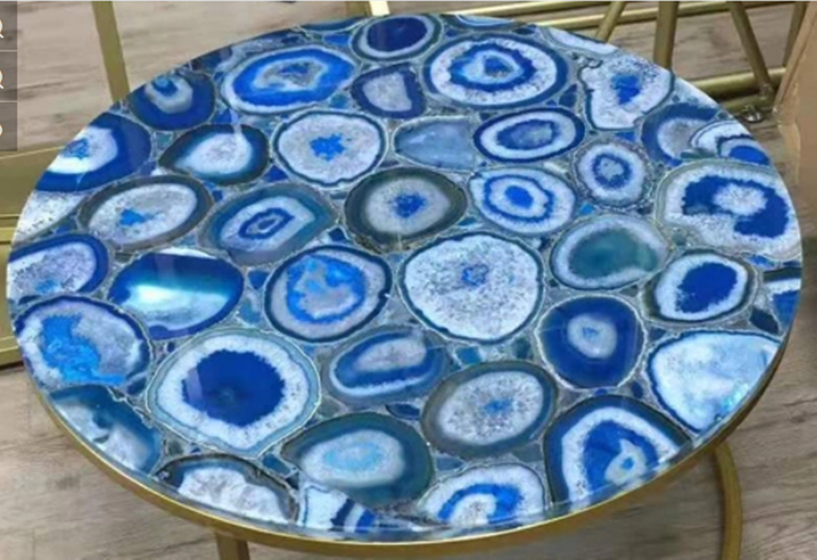 Blue Agate Coffee Table , Agate Patio Side Table , Epoxy Corner Table for Hotel