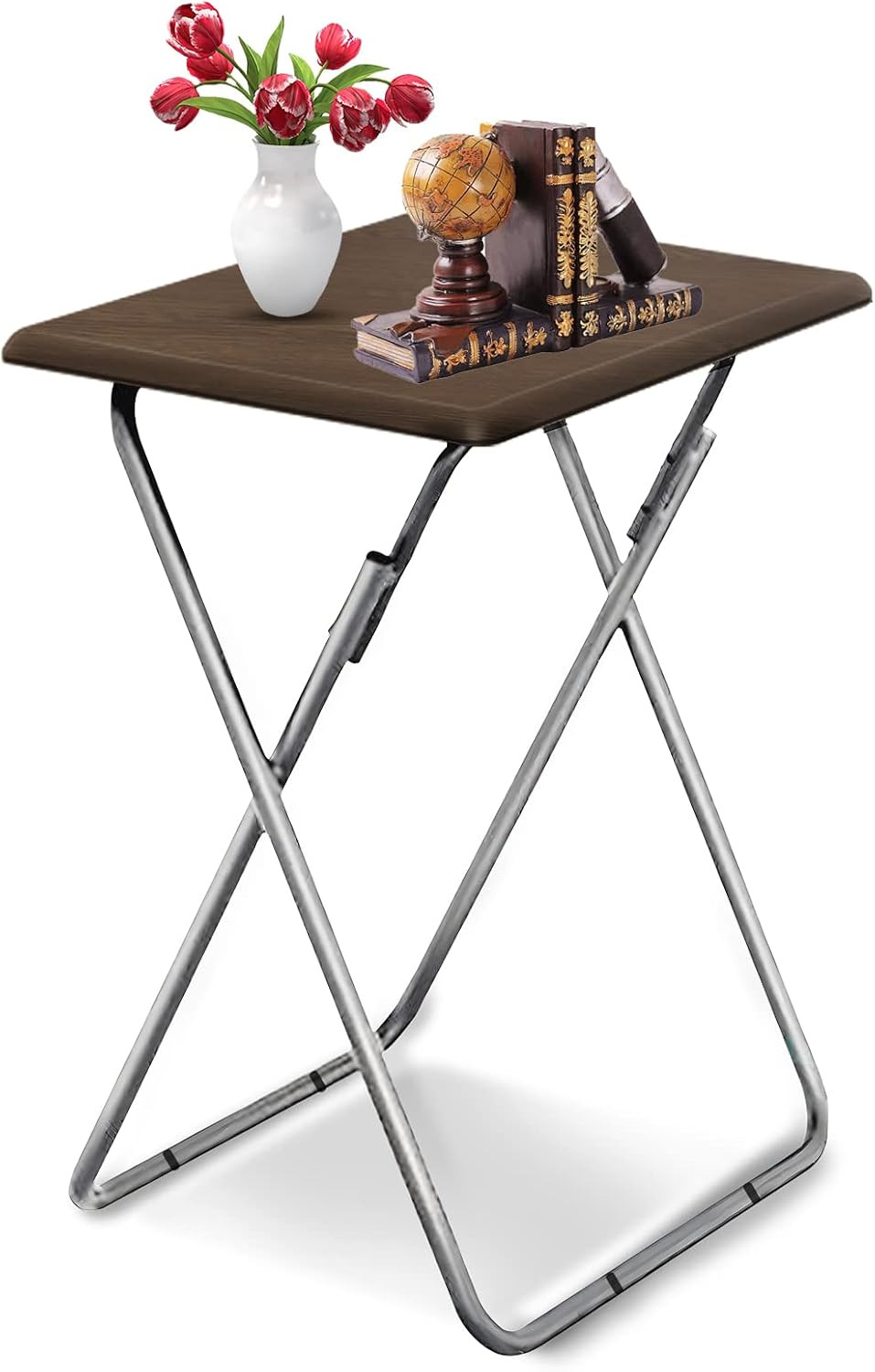 Folding TV Tray Coffee Table with No Assembly Required 15x19x26 (WALNUT)