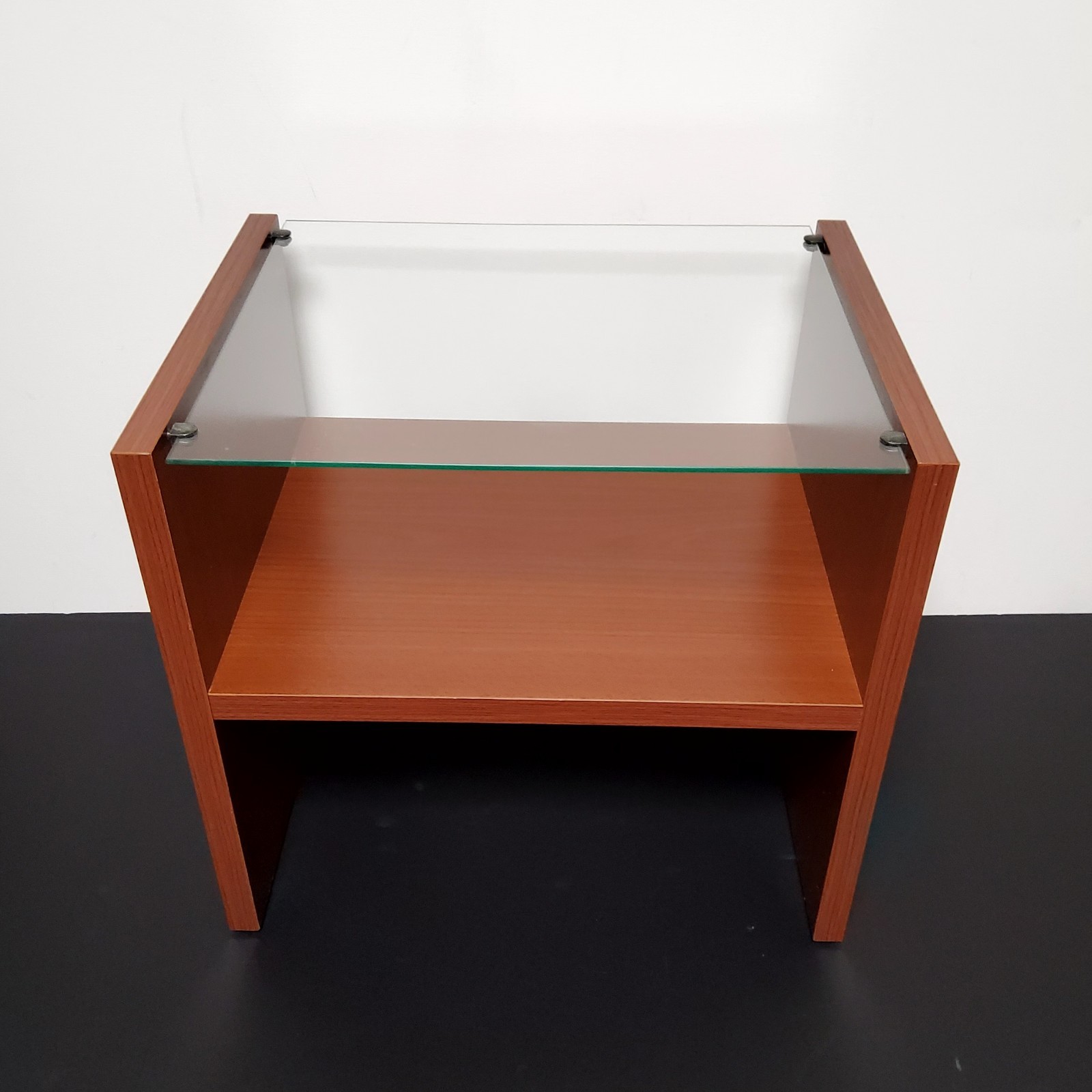 VTG IKEA 1990s Two Tiered Ramberg Plywood Bedside End Table With Glass Top