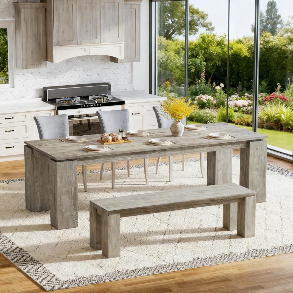 Large Farmhouse Dining Table Seats 8-10 People 86 Inch Engineered Wood Gray