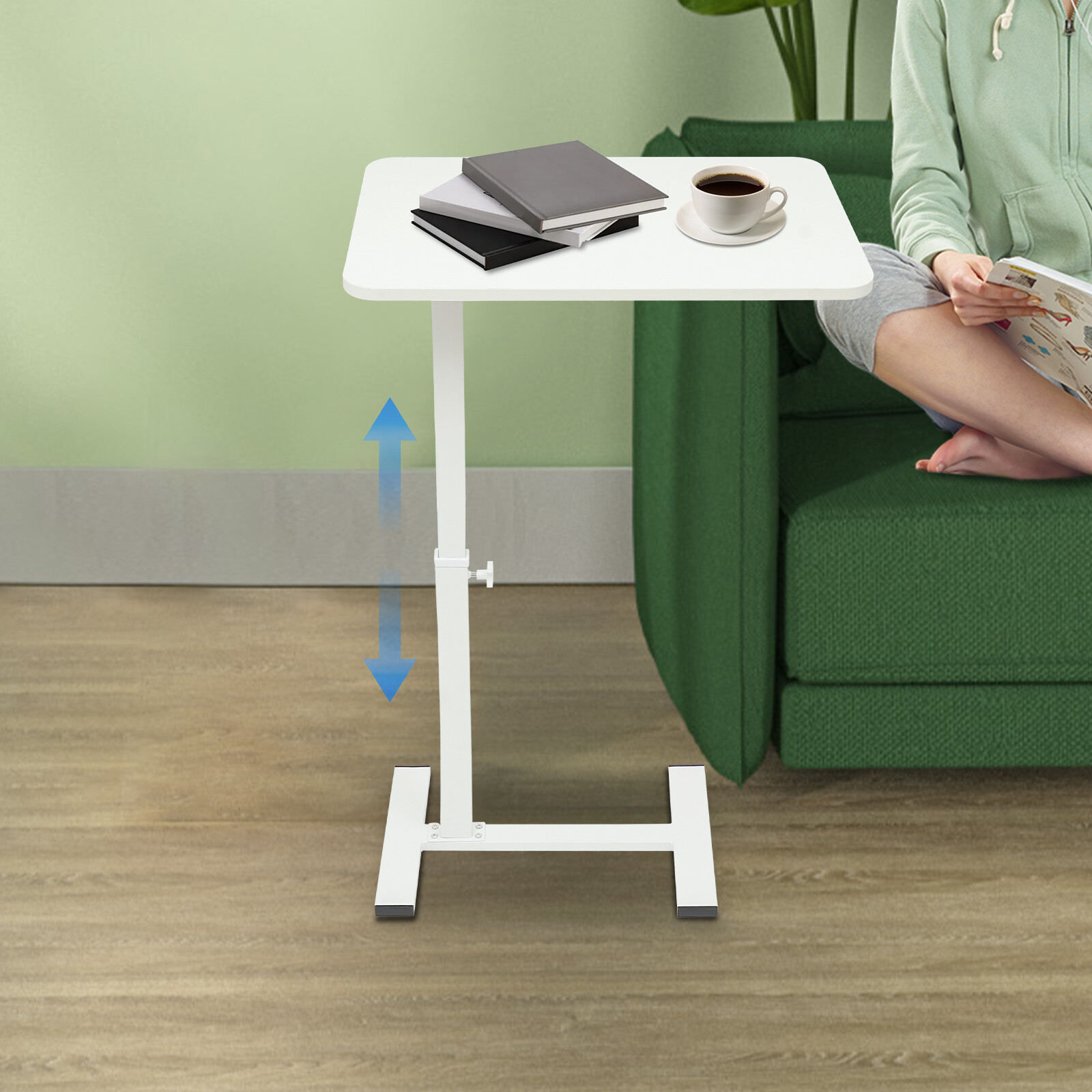 Bedside Table 24.8-40.55″ Height Adjustable Sofa Side Table Rolling Laptop Table