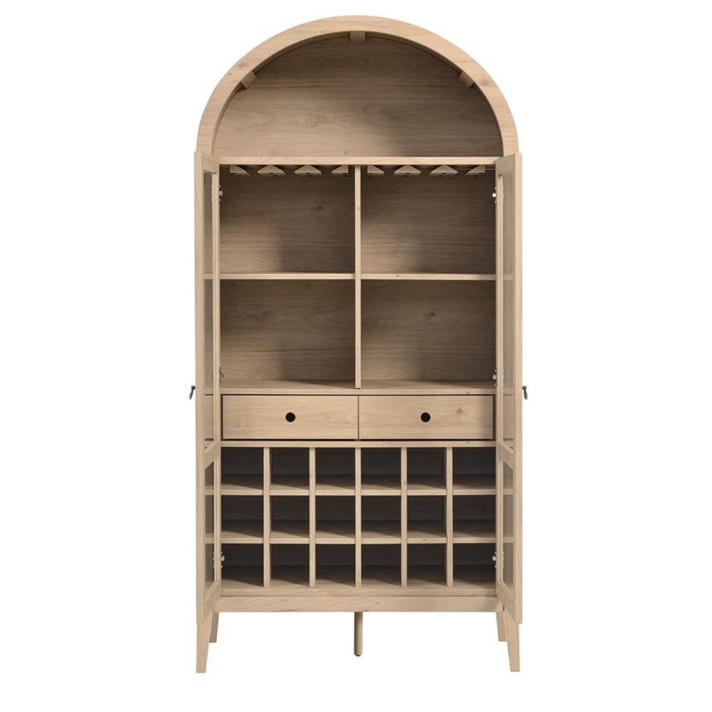 Maklaine Contemporary Wood Grain Laminated Arched Bar Cabinet in Light Oak