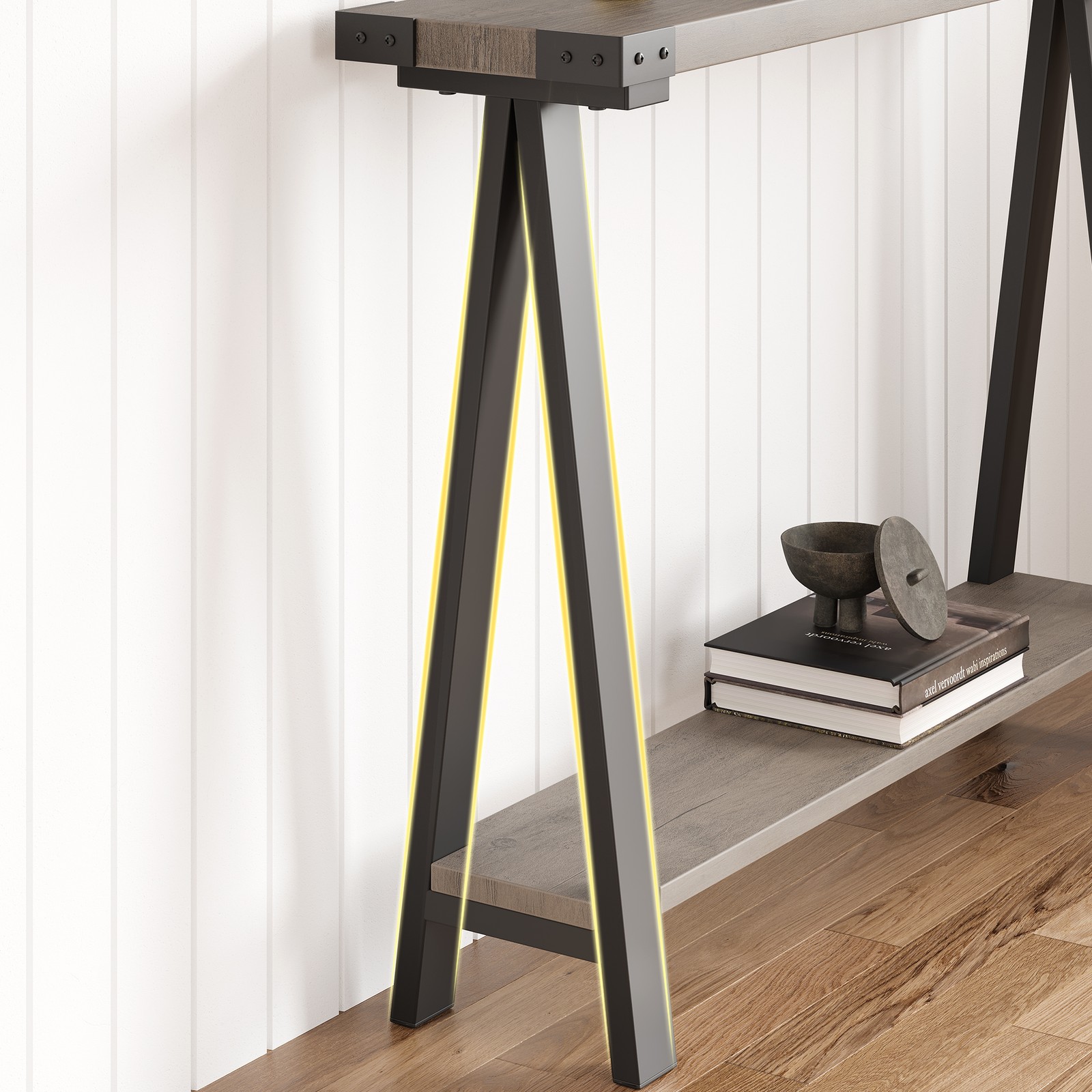43.3-Inch Farmhouse Console Table, 2-Tier Wooden Entryway Table with Storage