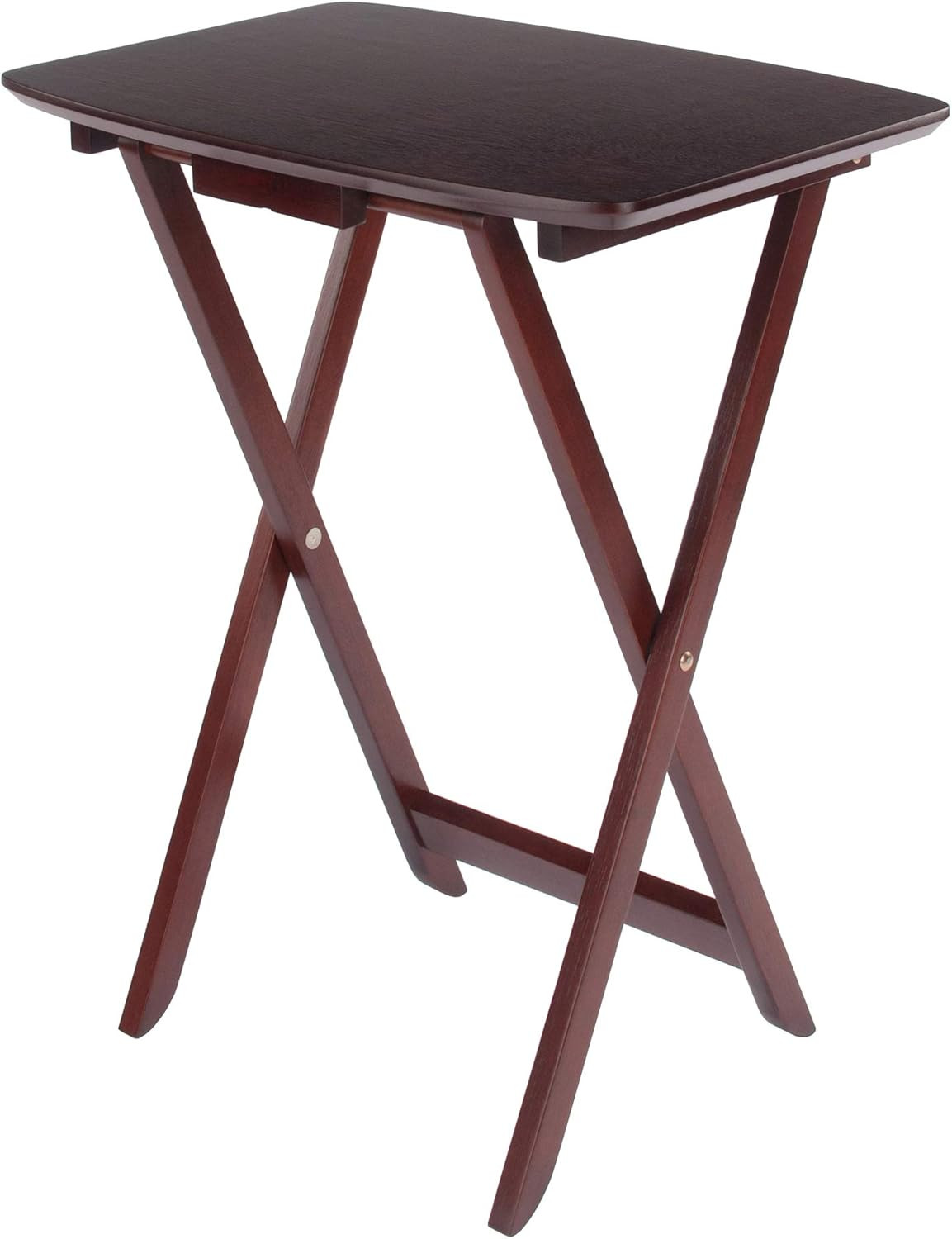 Darlene Set of 2 Foldable Snack Tables, 26″ in Walnut, Easy to Store Portable Fo