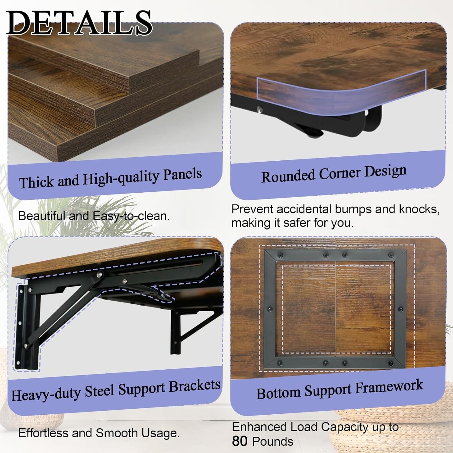 Drop Leaf Wall Desk – Elegant Brown Table for Kitchen or Laundry Use