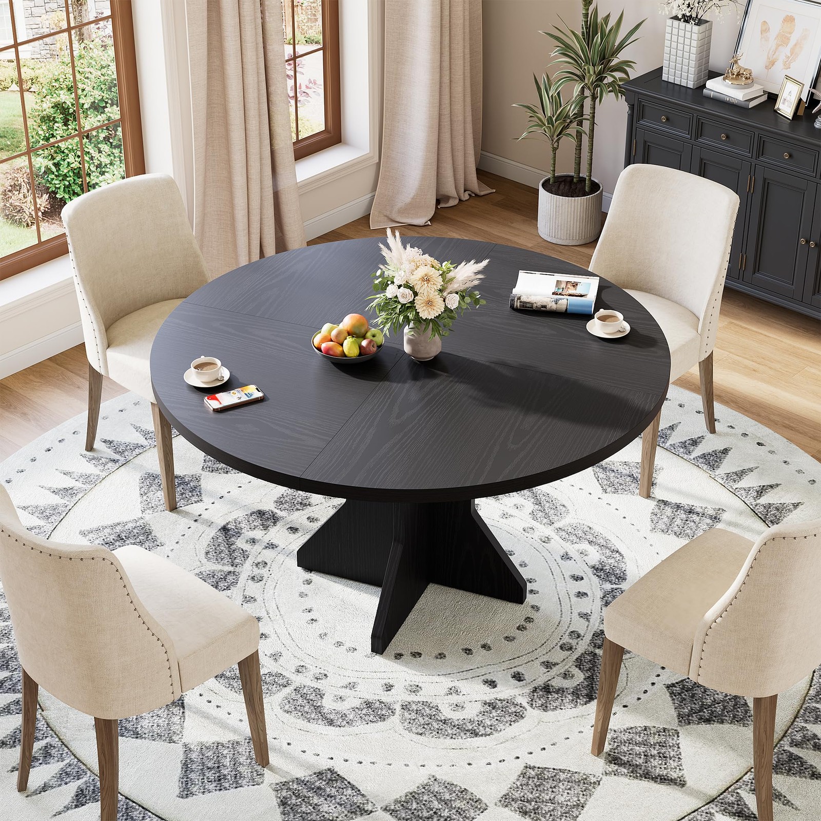 47” Space-Saving Round Dining Table Kitchen Table Dining Table For 4-6 People