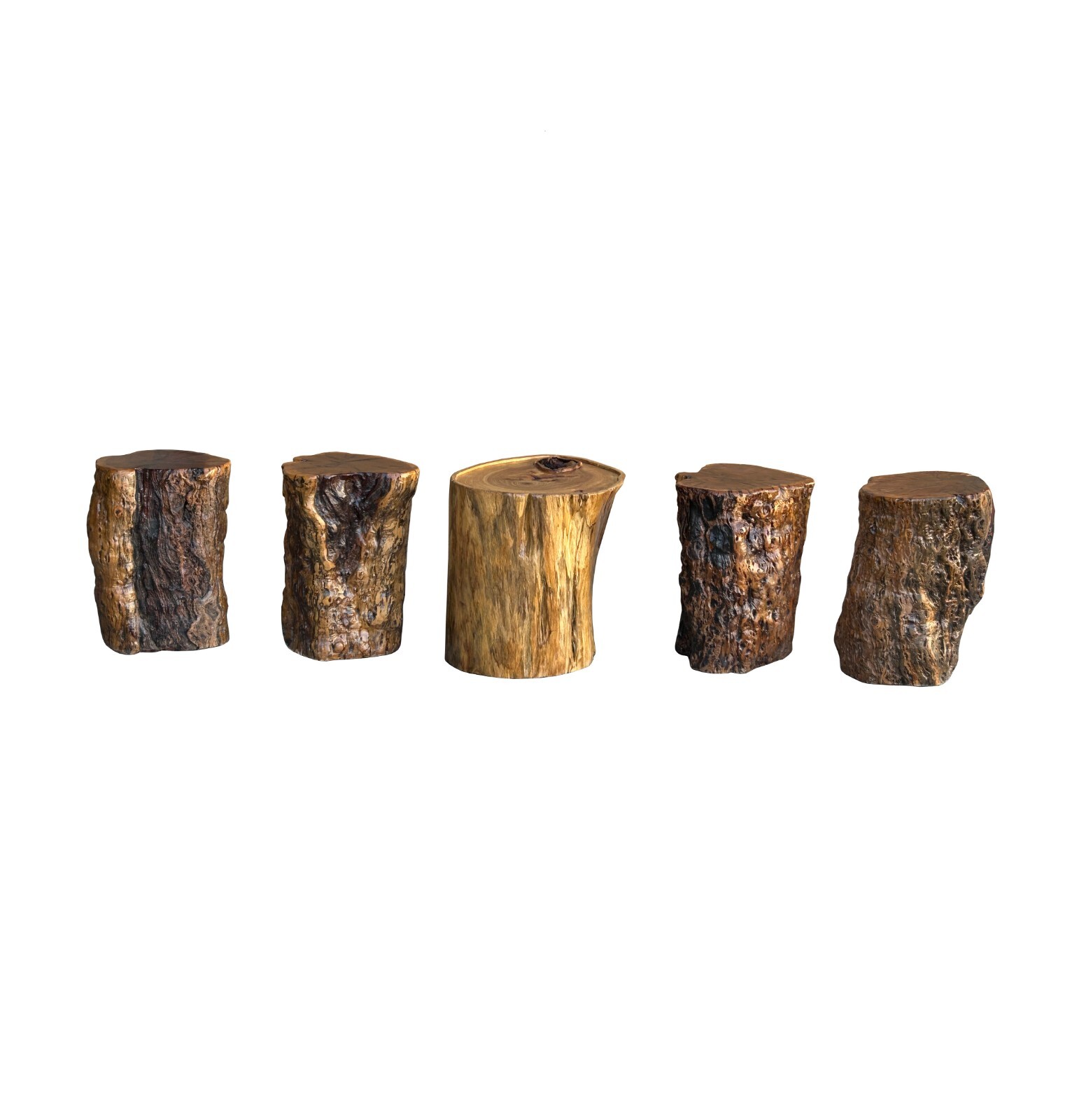 Set of 5 Raw Wood Rough Grain Finish Irregular Shape Short Stool Table ws4826